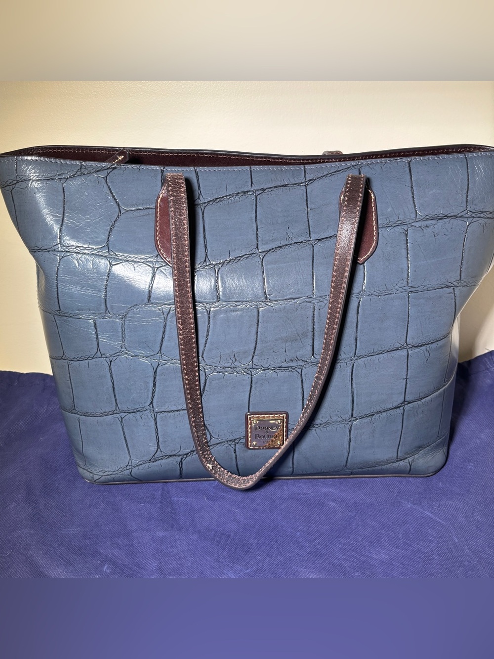 Dooney & Bourke Steele Blue leather croc embossed tote.